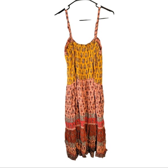 Knox Rose Desert Red Sleeveless Tiered Bohemian Multicolor Midi Dress Size M - Picture 2 of 7